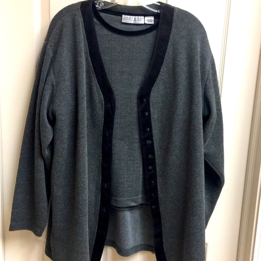2 Pc Set, Velvet Trim Tee/Cardigan